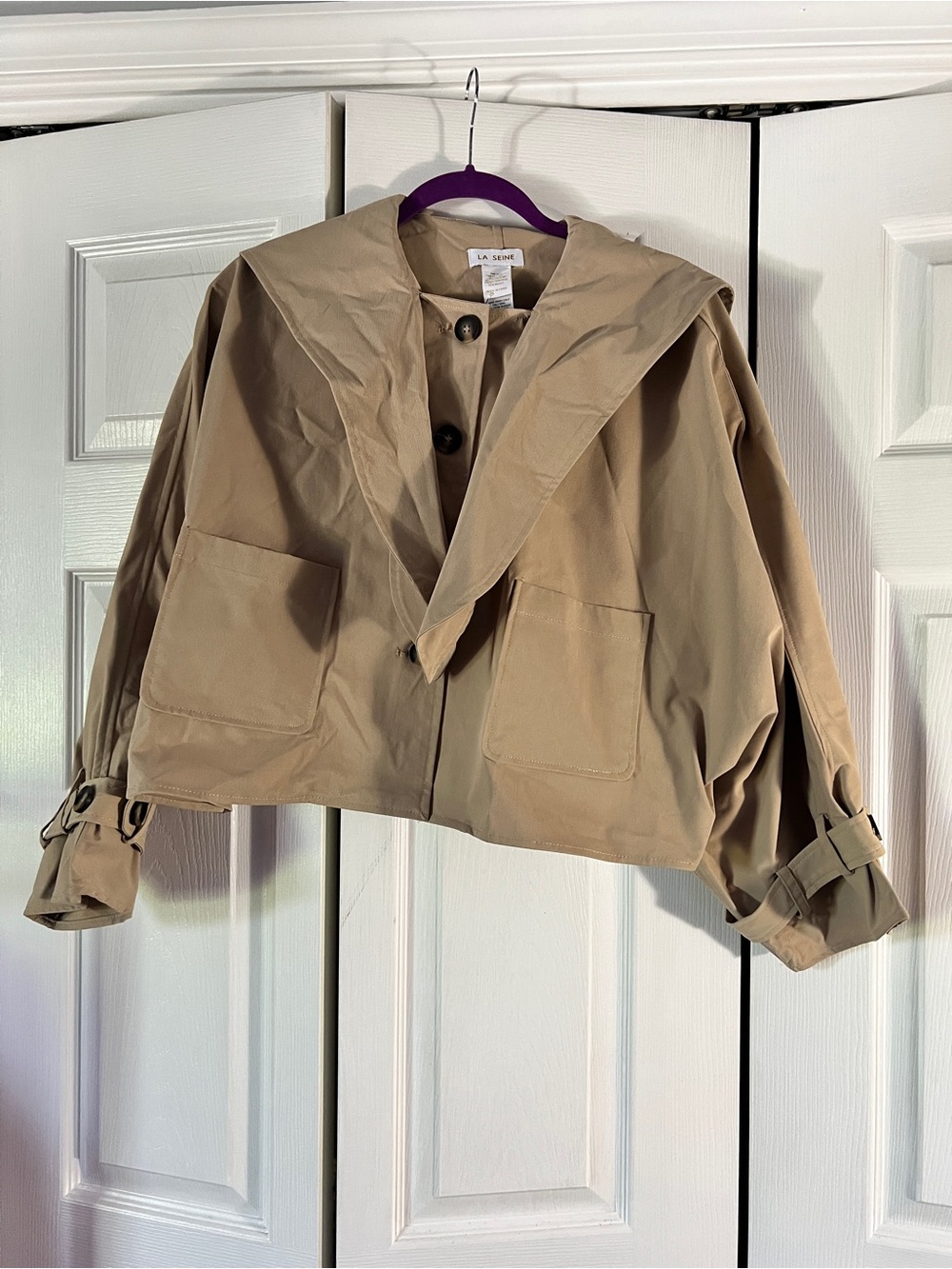 Cropped Hooded Trench Coat in Tan